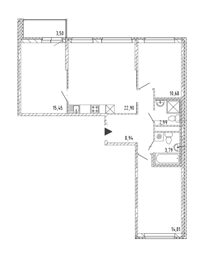 3-комнатная квартира 79.56 м², 19/21 эт., ЖК «Новые горизонты 2»